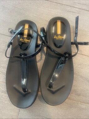 Sam Edelman Black Patent T-Strap Ankle Sandals